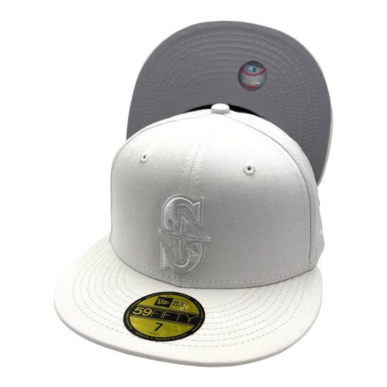 Seattle Mariners New Era All White On White With Gray Bottom 59FIFTY Fitted Hat