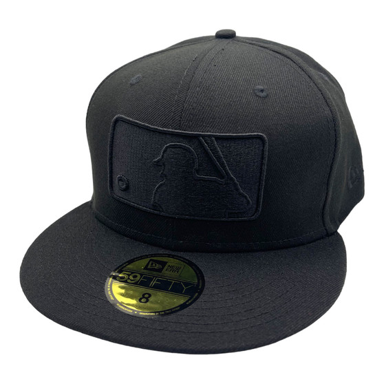 MLB Logo New Era All Black On Black MLB Logo With Gray Bottom 59FIFTY Fitted Hat