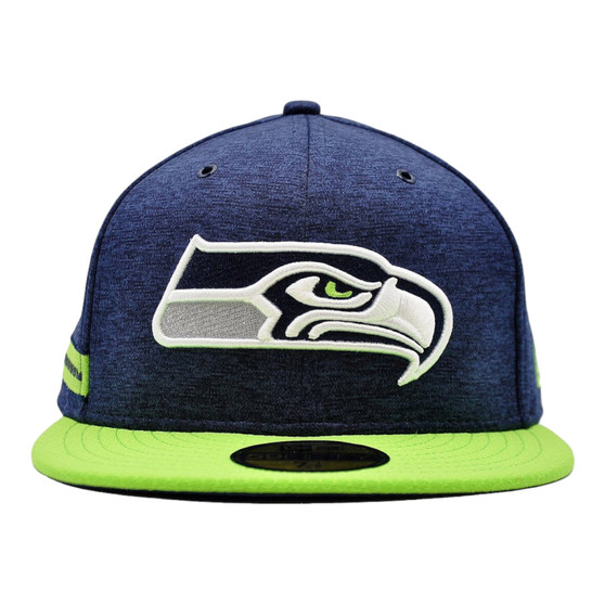 Seattle Seahawks New Era Navy/Neon Green Bill 2018 NFL Sideline Home Official 59FIFTY Fitted Hat