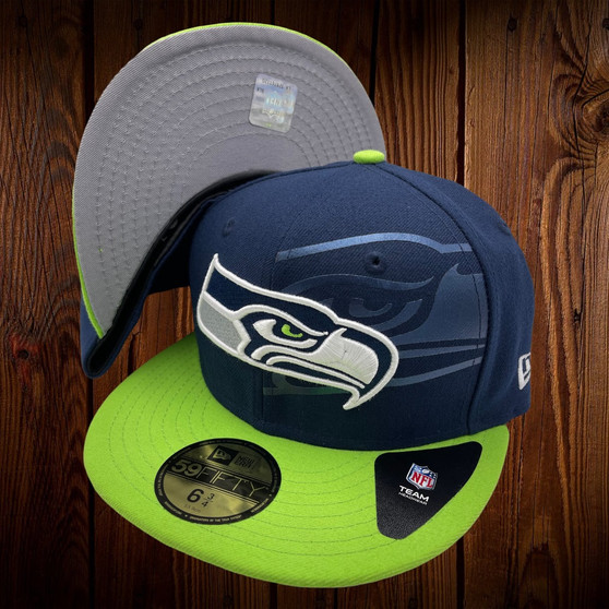 Seattle Seahawks New Era Navy/Lime Green Bill With Shadow 59FIFTY Fitted Hat