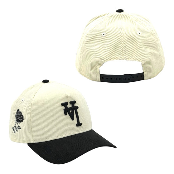 Los Angeles Dodgers New Era Corduroy Cream/Black Upside Down With Rose 9FORTY A-Frame Adjustable Snapback Hat