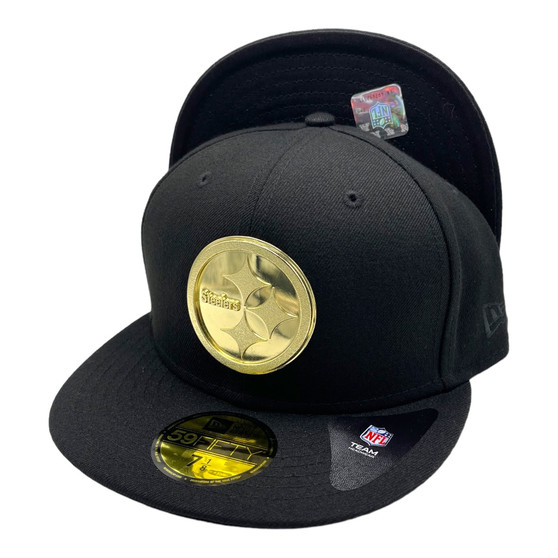 Pittsburgh Steelers New Era All Black With Gold Badge 59FIFTY Fitted Hat