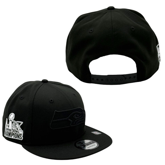Seattle Seahawks New Era Black On Black Super Bowl LX Champions 9FIFTY Adjustable Snapback Hat