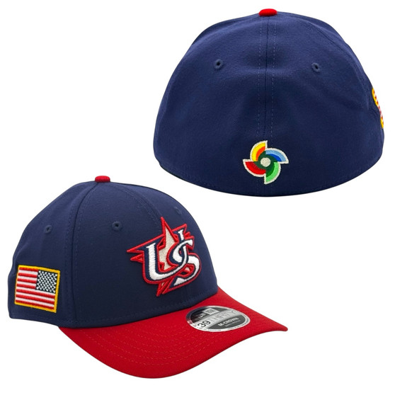 USA New Era Navy/Red 2026 World Baseball Classic With Flag 39THIRTY M-Crown Stretch Fit Hat