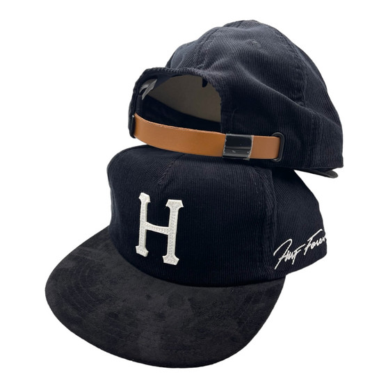 Huf All Black Corduroy Classic H 5 Panel Flat Bill Unstructured Strapback Hat