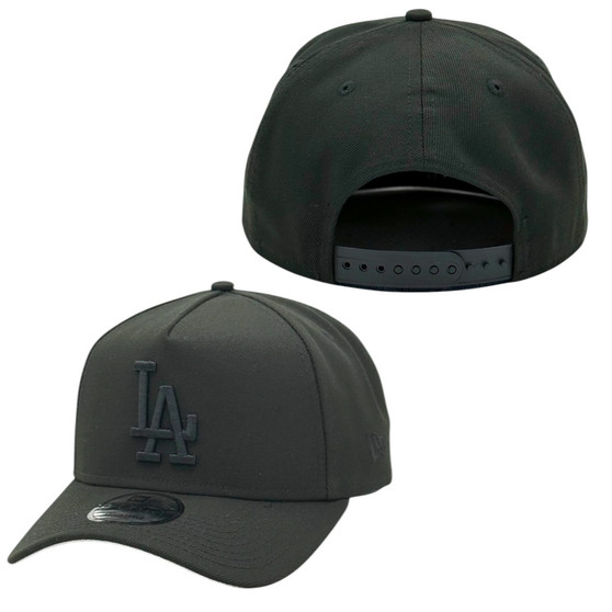 Los Angeles Dodgers New Era Black On Black Basic Logo 9FORTY A-Frame Adjustable Snapback Hat
