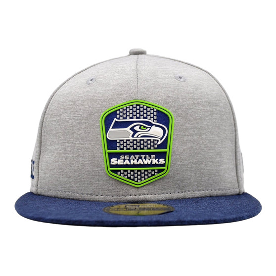 Seattle Seahawks New Era 2018 NFL Sideline Road Official Light Gray/Navy Bill 59FIFTY Fitted Hat