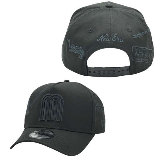 Mexico New Era All Black On Black And New Era Branded Logos All Over 9FORTY A-Frame Adjustable Snapback Hat