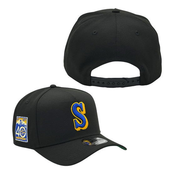 Seattle Mariners New Era Black/Green Bottom With 40th Anniversary Patch 9FORTY A-Frame Snapback Hat