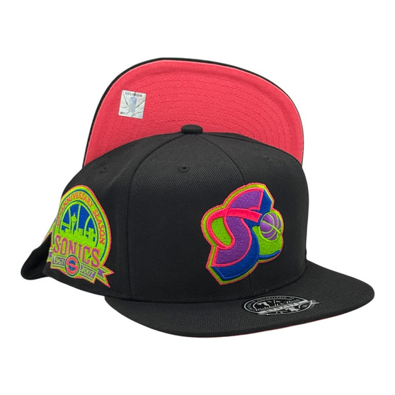 Seattle Supersonics Mitchell & Ness Black NBA Color Bomb With 40TH Anniversary Patch Fitted Hat