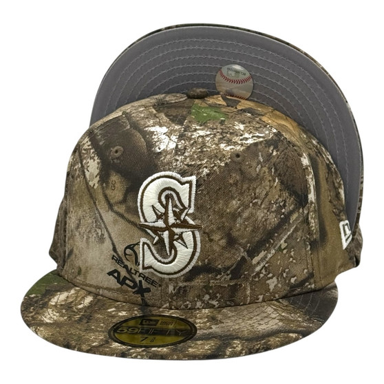 Seattle Mariners New Era Real Tree Basic Logo And Gray Bottom 59FIFTY Fitted Hat