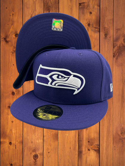 Seattle Seahawks New Era All Purple With White Logo 59FIFTY Fitted Hat