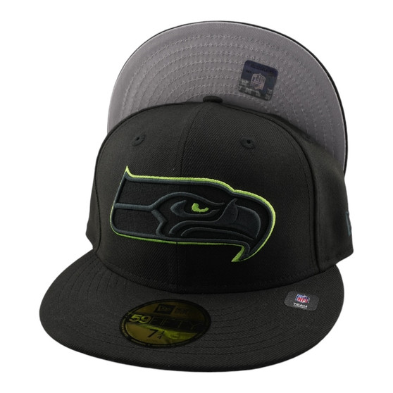 Seattle Seahawks New Era Neon Green Pop Black With Gray Bottom 59FIFTY Fitted Hat