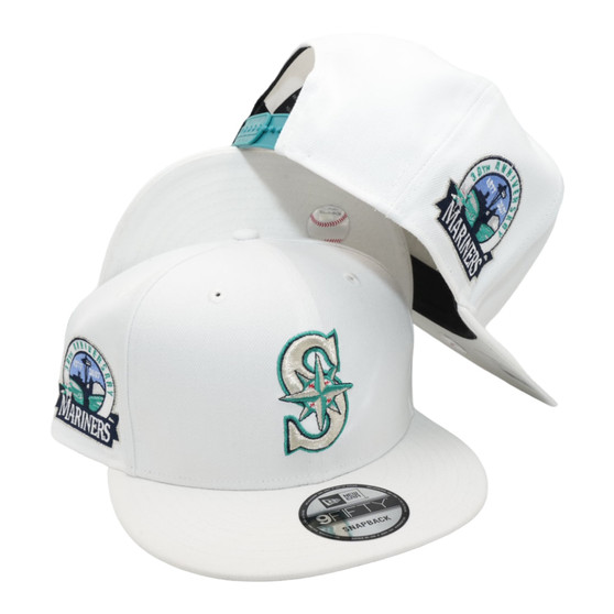 Seattle Mariners New Era White With Team Color And 30TH Anniversary Patch 9FIFTY Adjustable Snapback Hat
