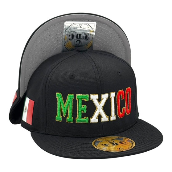 Mexico Hatstop All Black With Flag Colors In Letters With Country Patch Fitted Hat