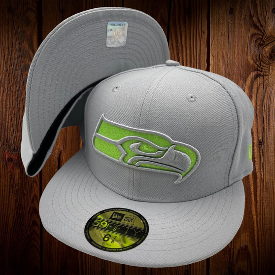 Seattle Seahawks New Era All Light Gray With Lime Green Inside The Seahawk 59FIFTY Fitted Hat