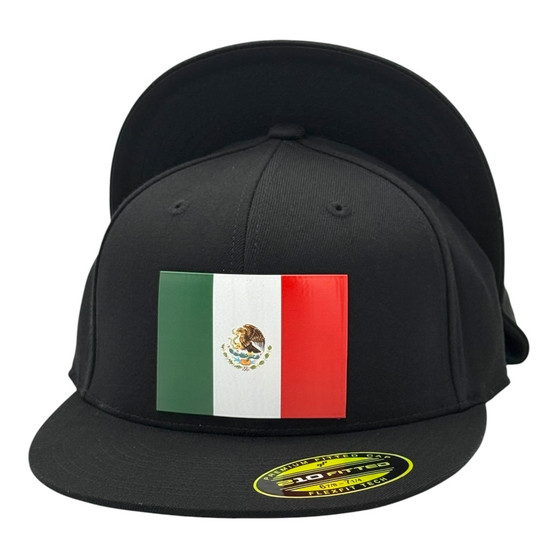 Mexico Hatstop All Black With Country Flag Flex Fit Fitted Hat