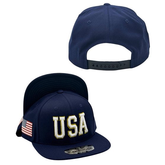 USA Hatstop All Navy/White Letters With Flag Patch Adjustable Snapback Hat
