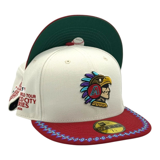 Arizona Diamondbacks New Era Chrome White/Maroon MLB World Tour Mexico City Series 2026 59FIFTY Fitted Hat