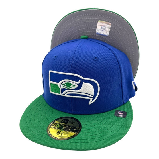 Seattle Seahawks New Era Retro Logo All Royal Blue With Kelly Green Bill With Gray Bottom 59FIFTY Fitted Hat