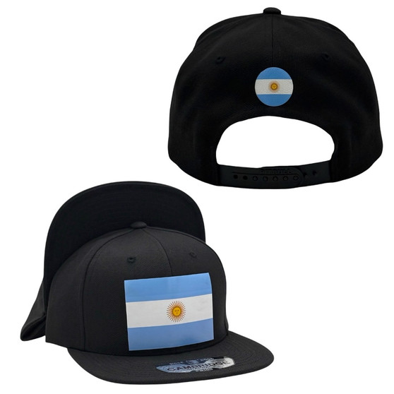 Argentina Hatstop All Black With Country Flag Adjustable Snapback Hat