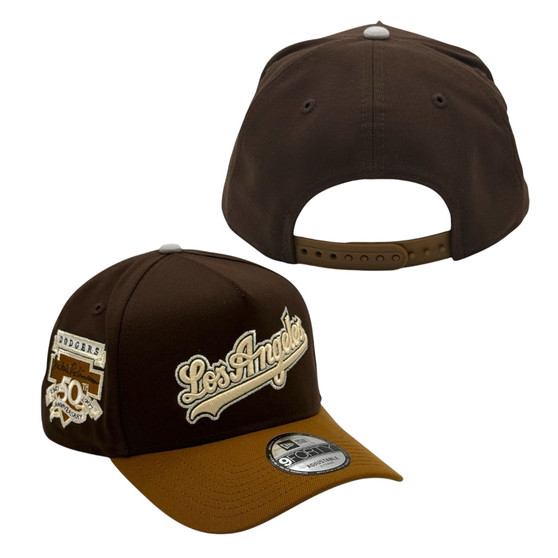 Los Angeles Dodgers New Era Brown/Toasted Peanut And Light Gray Bottom With Jackie Robinson 50th Patch 9FORTY A-Frame Snapback Hat