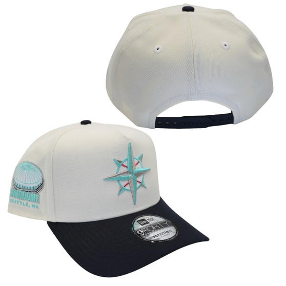 Seattle Mariners New Era Chrome White/Navy And Light Gray Bottom With Kingdome Patch 9FORTY A-Frame Snapback Hat