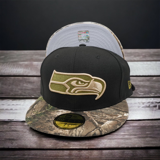 Seattle Seahawks New Era Black With Real Tree Camo Bill 59FIFTY Fitted Hat