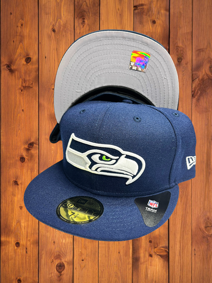 Seattle Seahawks New Era Team Color Navy With Gray Bottom And White Sweat Band Inside 59FIFTY Fitted Hat