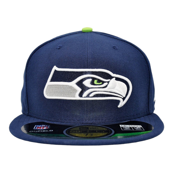 Seattle Seahawks New Era All Navy With Lime Green Button With Team Color 59FIFTY Fitted Hat