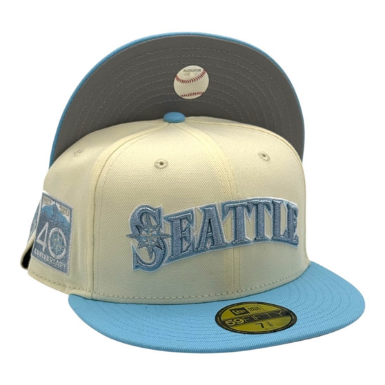 Seattle Mariners New Era "Seattle" Chrome White/Sky Blue With 40th Anniversary Patch 59FIFTY Fitted Hat