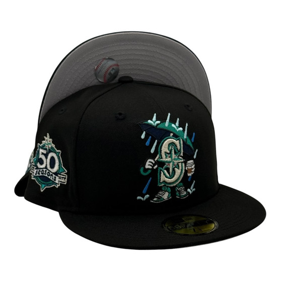 Seattle Mariners New Era "Cartoon" All Black/Light Gray Bottom With 50th Anniversary Patch 59FIFTY Fitted Hat