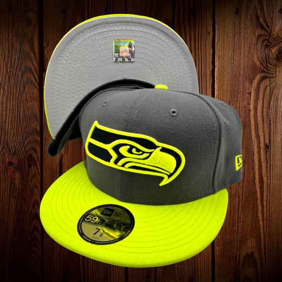 Seattle Seahawks New Era Dark Gray With Neon Yellow Bill 59FIFTY Fitted Hat