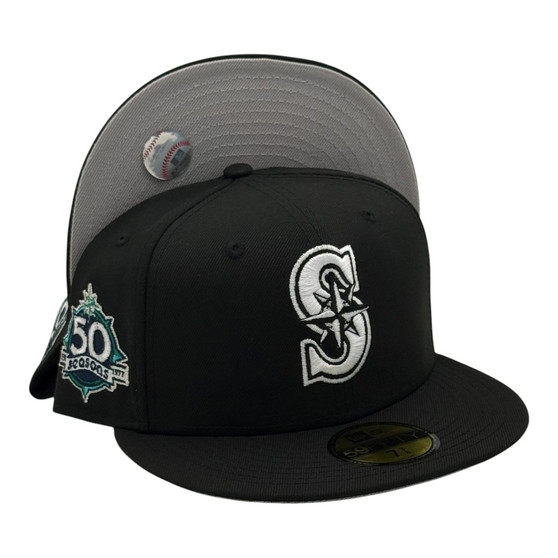 Seattle Mariners New Era Black/White 50th Anniversary Patch 59FIFTY Fitted Hat