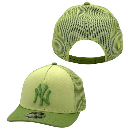 New York Yankees New Era Lime Green With Basic Logo 9FORTY M-Crown A-Frame Trucker Mesh Adjustable Snapback Hat