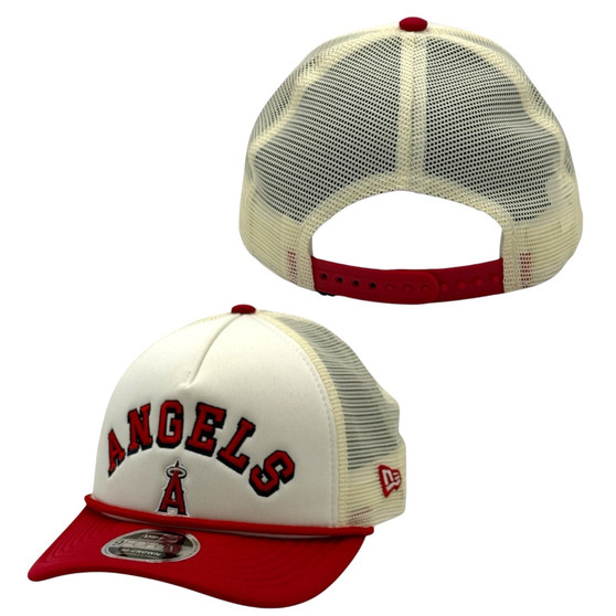 Los Angeles Angels New Era Chrome White/Red With Rope 9FORTY M-Crown A-Frame Trucker Mesh Adjustable Snapback Hat