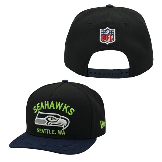 Seattle Seahawks New Era Navy/Black 2025 NFL Draft 9FIFTY A-Frame Adjustable Snapback Hat