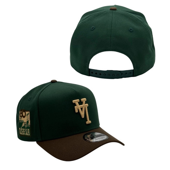 Los Angeles Dodgers New Era All Dark Green/Brown Upside Down LA With 60TH Anniversary Patch 9FORTY A-Frame Snapback Hat