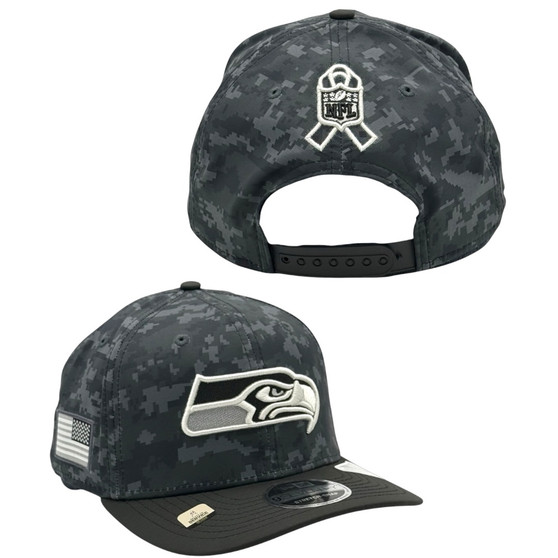 Seattle Seahawks New Era Black Camo 2026 Salute To Service 9SEVENTY Adjustable Snapback Hat