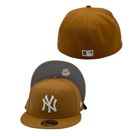 New York Yankees New Era All Panama Tan With Basic Logo And Light Gray Bottom 59FIFTY Fitted Hat