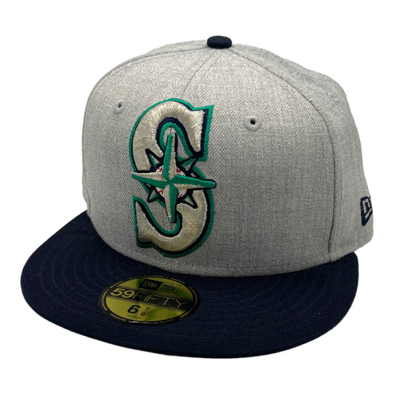Seattle Mariners New Era Heather Gray/Navy Bill With XL Logo 59FIFTY Fitted Hat