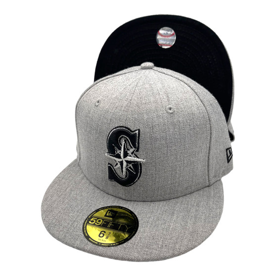 Seattle Mariners New Era All Heather Gray With Black Team Logo 59FIFTY Fitted Hat