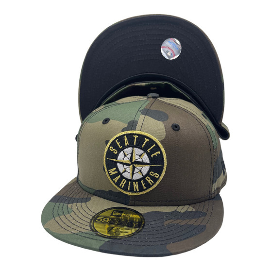 Seattle Mariners New Era All Woodland Camo With Metallic Gold Compass 59FIFTY Fitted Hat