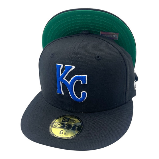 Kansas City Royals New Era All Black With Royal Blue Logo 59FIFTY Fitted Hat
