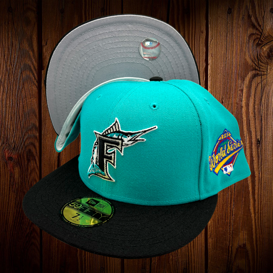 Florida Marlins New Era Teal/Black Bill With 1997 World Series Patch On Side Cooperstown Logo 59FIFTY Fitted Hat