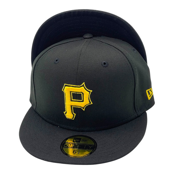 Pittsburgh Pirates New Era All Black Yellow Logo With Black Outline And Black Bottom 59FIFTY Fitted Hat