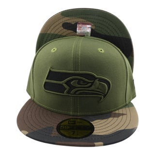 Seattle Seahawks New Era Rifle Green With Woodland Camo Bill 59FIFTY Fitted Hat