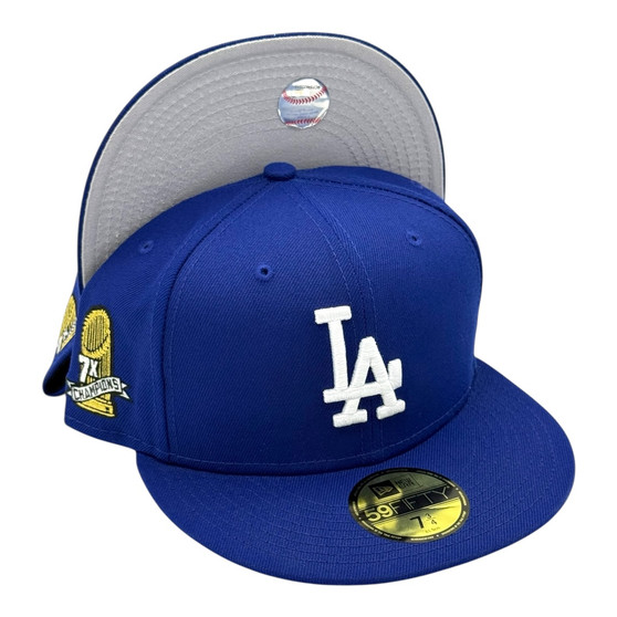 Los Angeles Dodgers New Era All Royal Blue With 7 Times World Series Champions Patch On Side 59FIFTY Fitted Hat