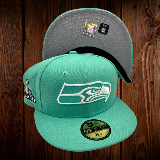 Seattle Seahawks New Era All Mint With Super Bowl XLVIII Patch On Side 59FIFTY Fitted Hat