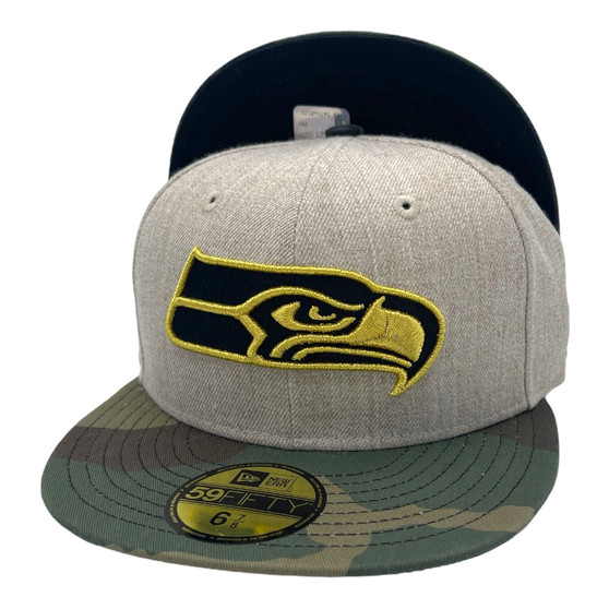 Seattle Seahawks New Era Heather Tan/Woodland Camo With Metallic Gold Logo 59FIFTY Fitted Hat